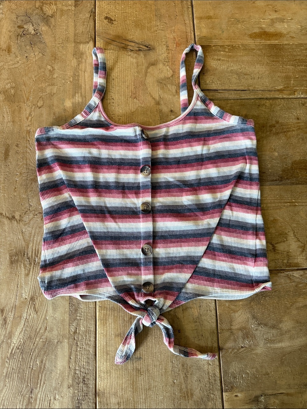 American Eagle Outfitters Pink, Blue & White Striped Tie-Front Tank